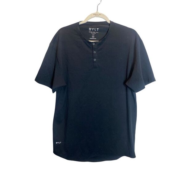 BYLT Basics Drop-Cut Henley Shirt XL Short Sleeve Navy Blue Lux Cotton Blend - Picture 1 of 5